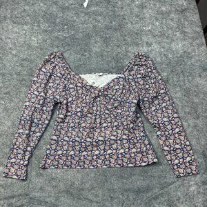 Boden Top Womens XL Size 16/18 US Blue‎ Red Floral Sweetheart Babydoll Boho NEW
